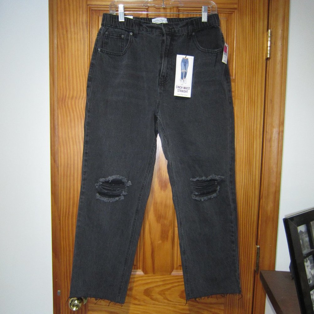 Vanilla Star Black Jeans Cinch Waist Straight Juniors 3 or 11 High Rise NEW